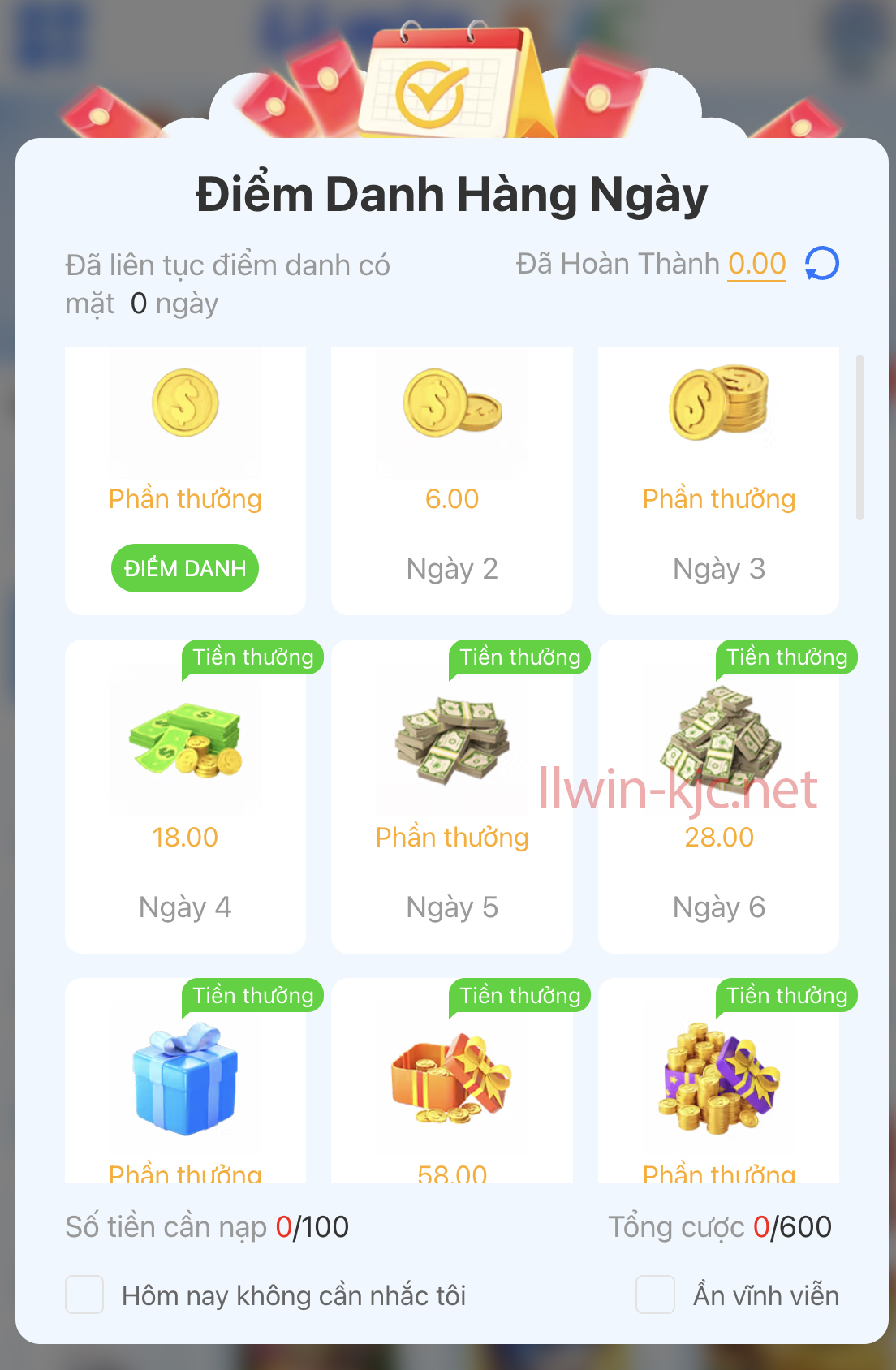 llwin điểm danh nhận qu&agrave; hấp dẫn